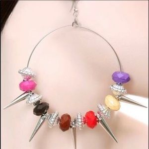 Multi Color Spike Jumbo Hoop Earrings New!
